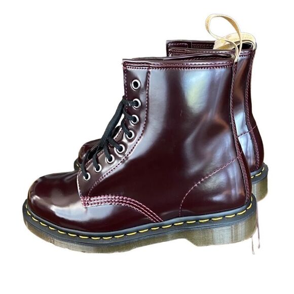 Dr Martens Lace Up Boots 1460 Vegan Cherry Red Oxford Rub Off Wine - Picture 6 of 11